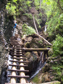Bei Wanderungen im Slowakischen Paradies sind oft Leitern zu benutzten
