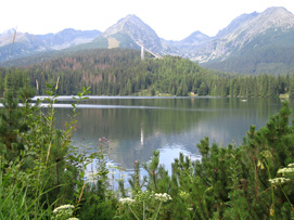 Der Bergsee Strbske pleso mit den Bergen der Hohen Tatra