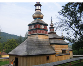 Holzkirche im Freilichtmuseum beim Kurpark von Bardejov Kupele (Bad Bartfeld)