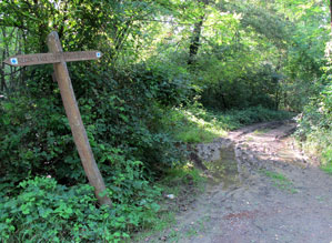 Blaues Kreuz, das Zubringer-Wanderzeichen zum Kéktura-Wanderweg: 