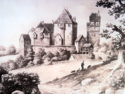Alemannenweg Burg Rodenstein, eine Darstellung von 1634
