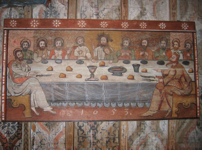 Bild vom lrzten Abendmahl in der alten Holzkirche von Hervartov