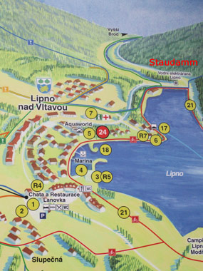 Stadtplan von Lipno nad Vltavou (Lippen) am Lippensee im Bhmerwald