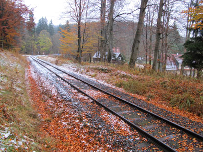 Die Harzquerbahn, eine Schmalspurbahn, verbindet Elend mit Nordhausen (Thüringen) mit Wernigerode (Sachsen-Anhalt)