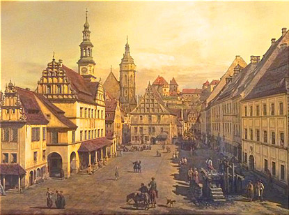 Malerweg: Der "Marktplatz von Pirna" gemalt vom Sächsischen Hofmaler Canaletto (Bernardo Bellotto) im Jahre 1753