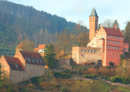 Die Burg und Schlossanlage Hirschhorn liegt unmittelbar oberhalb der Altstadt von Hirschhorn