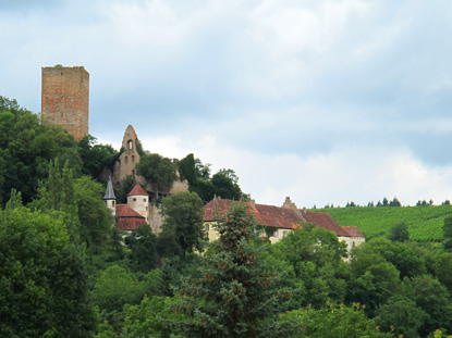 Burg Ehrenberg bei Heinsheim. Die Burg wurde als Verteidigungsanlage der zur gleichen Zeit erbauten Kaiserpfalz in Wimpfen gesehen.  Burg ist im Privatbesitz.