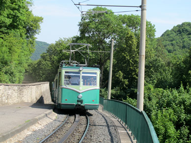 Die älteste Zahnradbahn Deutschlands (1883) verbindet Königswinter mit der Aussichtsterrasse auf dem Drachenfels.