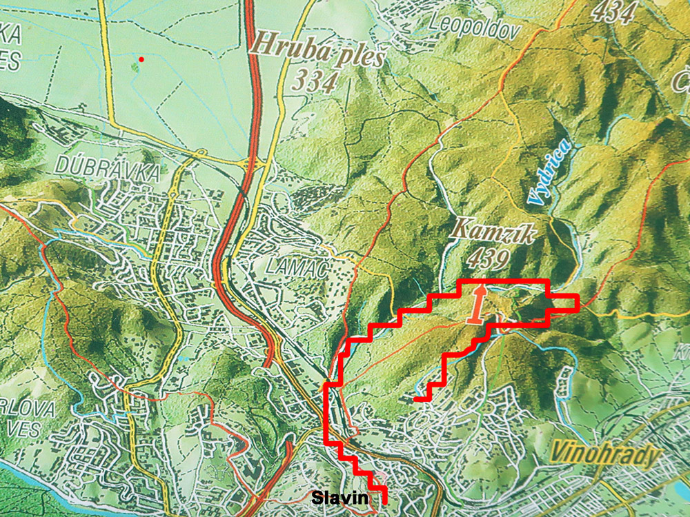 Landkarte unsere Wanderung von Bratislava (SAlavin) zum Frbnsehturm auf dem Kamzik