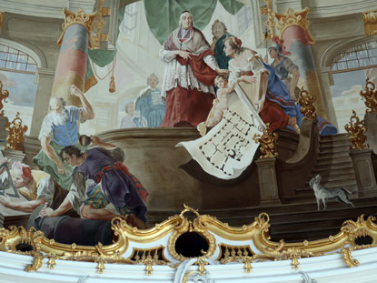 Ausschnitt aus dem Deckenfresko im Kuppelsaal des Bruchsaler Schlosses