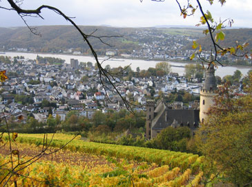 Blick auf Bad Hönningen. Im Vordergrund Schloss Arenfelsen
